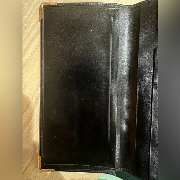 CELINE Black & Gold Leather Embossed Signature Macadam Design Slim Long Wallet - Picture 6 of 14